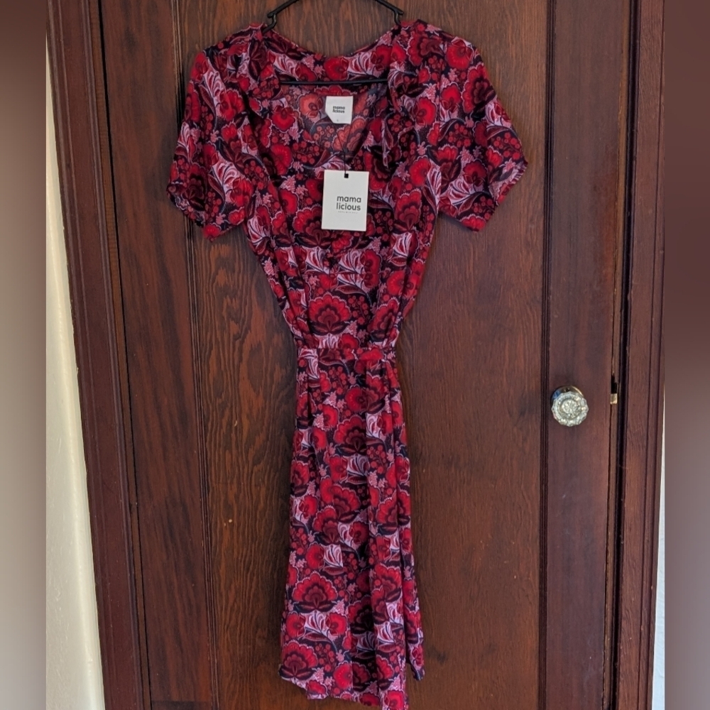 Mama Licious Red Floral Midi Dress